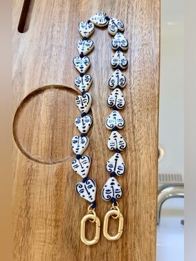 Clare V Shortie Strap Blue/Cream Porcelain Hearts NWT $165